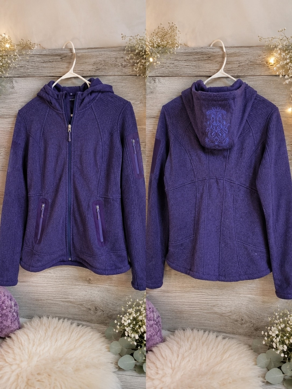 Athleta Blue Fleece Hoodie Jacket Small Full Zip Cozy Athleisure